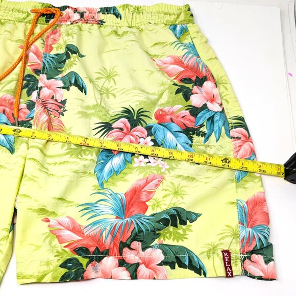 Tommy Bahama Relax Men's Swim Trunks XL Bright Floral Hawaiian Yellow Green EUC - Picture 12 of 16